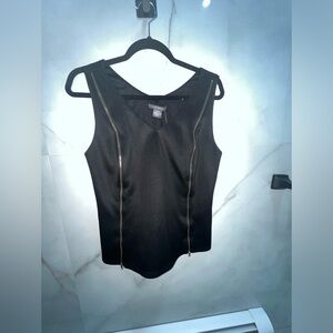Black Sleeveless Top with Zipper Accents